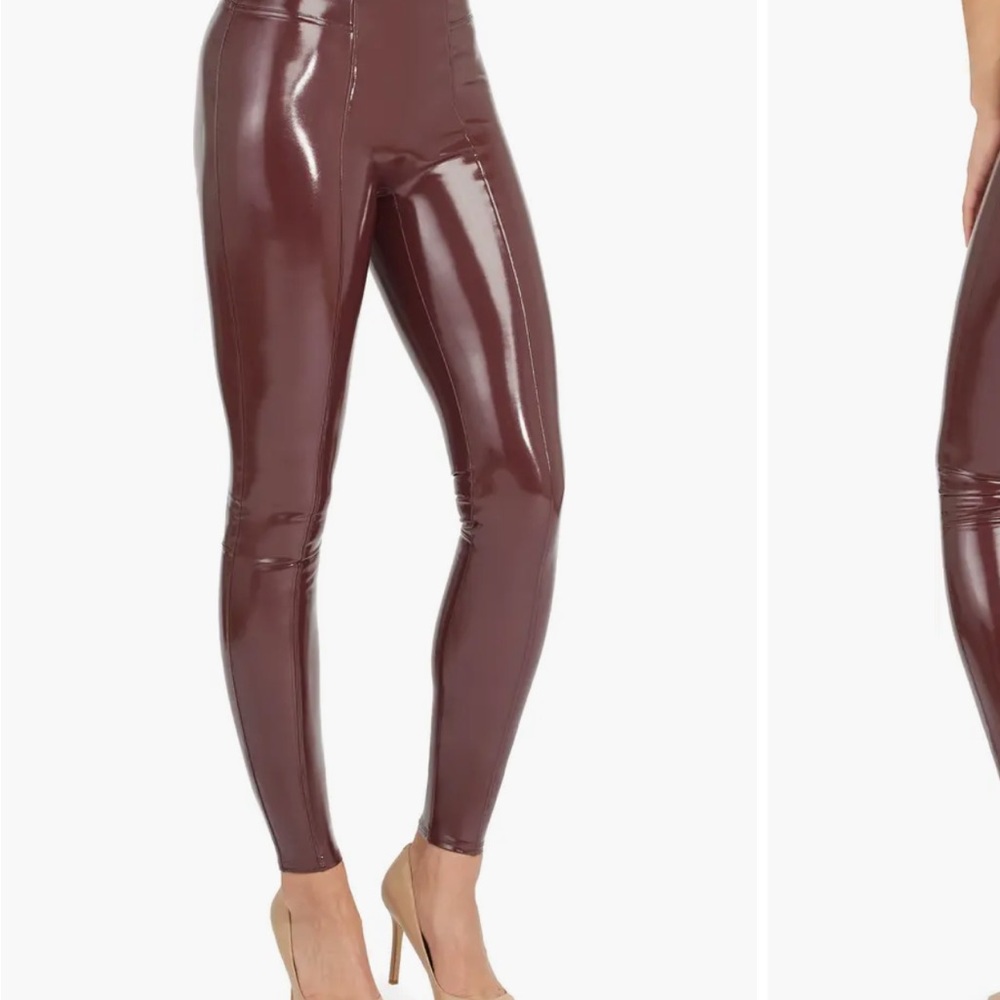 SPANX faux patent leather leggings in Ruby SZ M